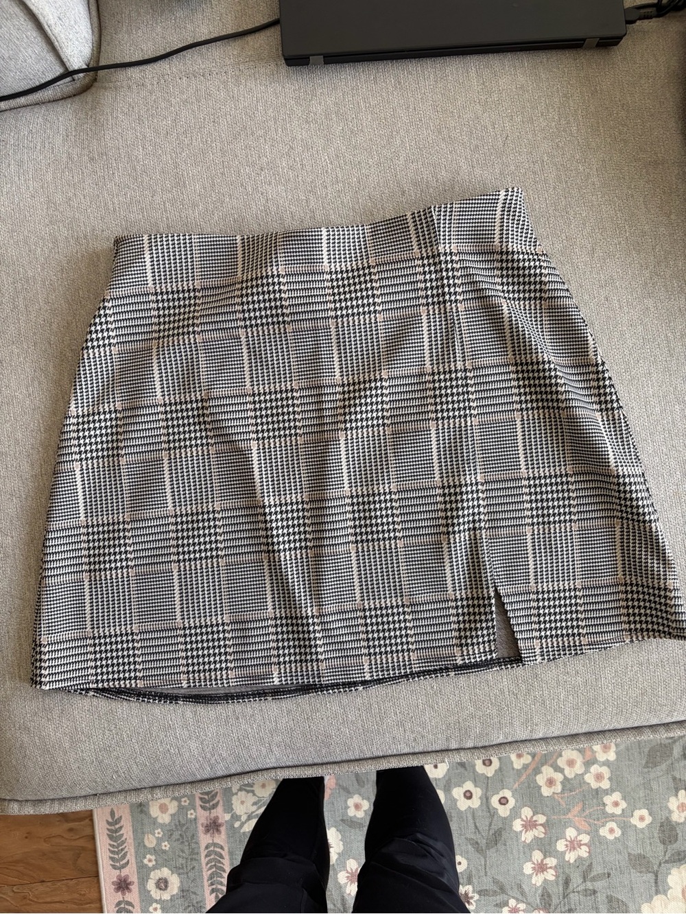 H&M Black and White Plaid Mini Skirt with Side Slit NWOT
